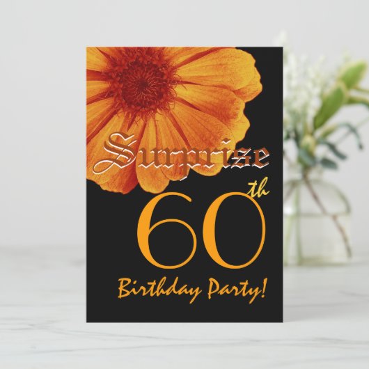 第60誕生日のテンプレートの金ゴールドのオレンジデイジーを驚かして下さい 招待状 (スタンド正面)