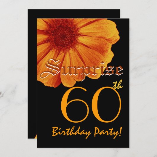 第60誕生日のテンプレートの金ゴールドのオレンジデイジーを驚かして下さい 招待状 (正面/裏面)
