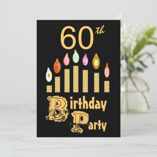 第60誕生日のパーティの招待状-金属金ゴールド 招待状 (スタンド正面)