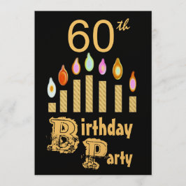 第60誕生日のパーティの招待状-金属金ゴールド 招待状