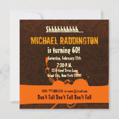 第60誕生日のブラウンのアイボリーのオレンジW130を驚かして下さい 招待状 (裏面)