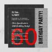 第60誕生日のモダンで赤い銀製の黒C946 招待状 (正面/裏面)