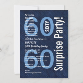 第60誕生日のモダンなロイヤルブルーR604を驚かして下さい 招待状