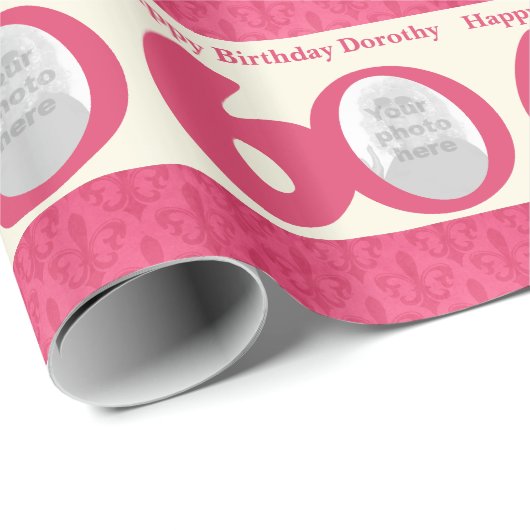 第60誕生日の写真のおもしろいのクリームのピンクに包むこと ラッピングペーパー (ロールコーナー)