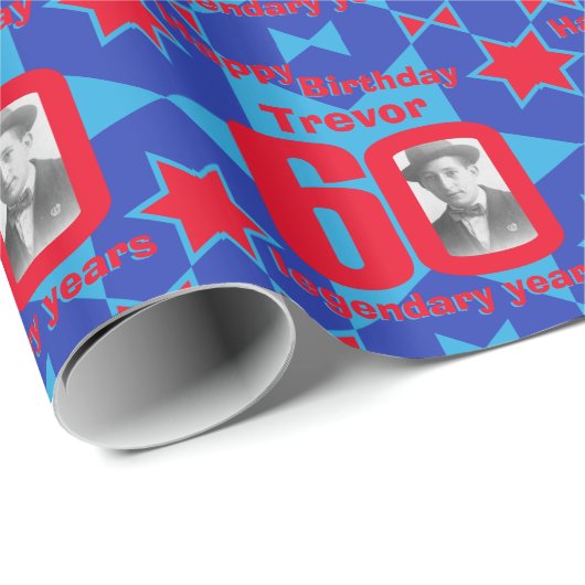 第60誕生日の写真のおもしろいの紫系統のギフト用包装紙 ラッピングペーパー (ロールコーナー)