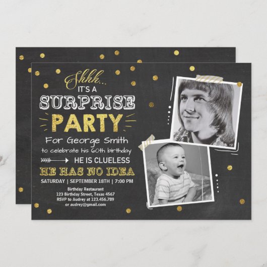 第60誕生日の招待の黒板の人を驚かして下さい 招待状 (正面/裏面)