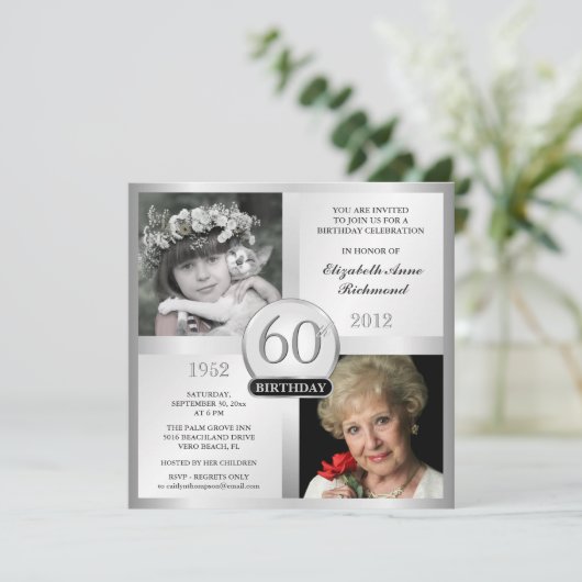 第60誕生日の招待状にそして及び今写真銀を着せて下さい 招待状 (スタンド正面)