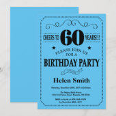 第60誕生日の招待状の黒および青 招待状 (正面/裏面)