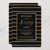 第60誕生日の招待状-金ゴールド、エレガントな男らしい 招待状 (正面/裏面)