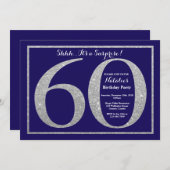 第60誕生日の濃紺の銀のグリッターを驚かして下さい 招待状 (正面/裏面)