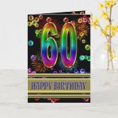 第60誕生日の虹の泡と花火 カード (黄色い花)