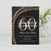 第60誕生日の金ゴールドの光っているひもライト 招待状 (スタンド正面)