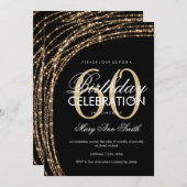 第60誕生日の金ゴールドの光っているひもライト 招待状 (正面/裏面)