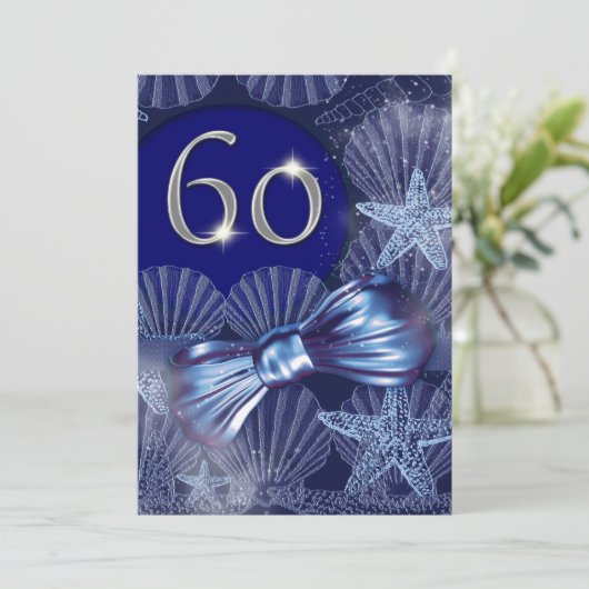 第60誕生日の青いビーチのテーマ 招待状 (スタンド正面)