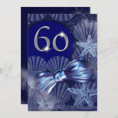 第60誕生日の青いビーチのテーマ 招待状 (正面/裏面)