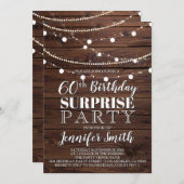 第60誕生日の驚きの素朴な木製のひもライト 招待状 (正面/裏面)