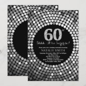 第60誕生日の黒および銀のグリッターを驚かして下さい 招待状 (正面/裏面)