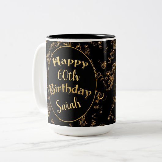 第60誕生日の黒と金ゴールド ツートーンマグカップ (正面左)