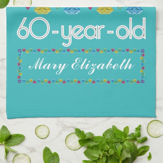 第60誕生日ほとんどのすばらしくカラフルな宝石のターコイズ キッチンタオル (折り畳み)