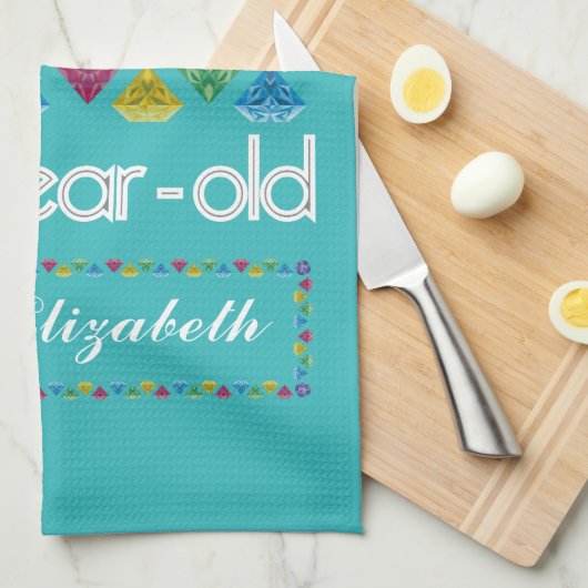 第60誕生日ほとんどのすばらしくカラフルな宝石のターコイズ キッチンタオル (四つ折り)