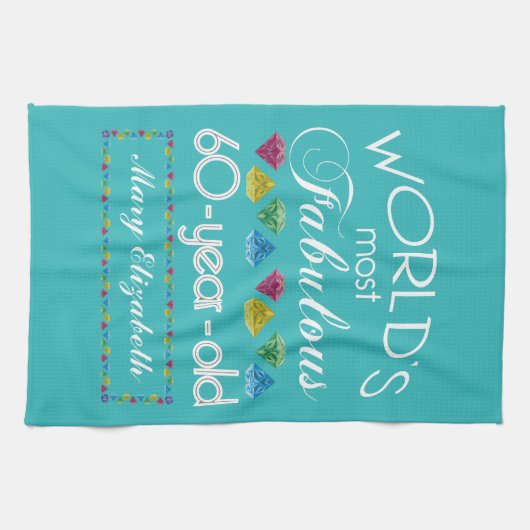 第60誕生日ほとんどのすばらしくカラフルな宝石のターコイズ キッチンタオル (横)