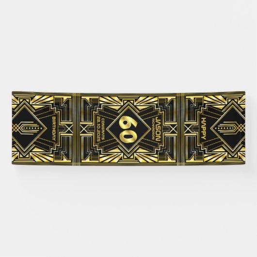 第60誕生日アールデコ金ゴールドブラック·ギャツビ素晴らしー 横断幕 (横)