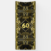 第60誕生日アールデコ金ゴールドブラック·ギャツビ素晴らしー 横断幕 (縦)