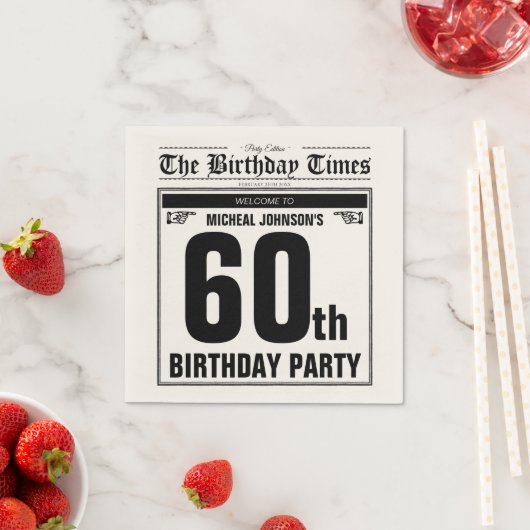 第60誕生日オールド新聞おもしろいユニークカスタム スタンダードカクテルナプキン (インサイチュ)