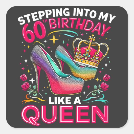 第60誕生日クイーンズハッピー60年女性 スクエアシール (正面)