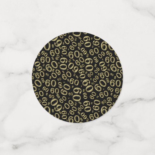 第60誕生日クールな数パターン金ゴールドおよび黒 コンフェッティ (スモール正面)