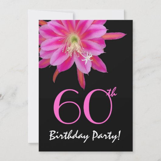 第60誕生日テンプレートピンクフラワー 招待状 (正面)