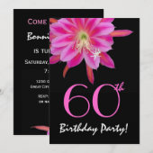 第60誕生日テンプレートピンクフラワー 招待状 (正面/裏面)