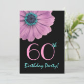 第60誕生日テンプレート-ピンクデイジー 招待状 (スタンド正面)