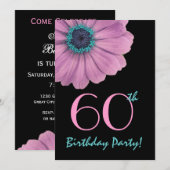 第60誕生日テンプレート-ピンクデイジー 招待状 (正面/裏面)
