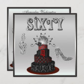 第60誕生日ディスコディバケーキスパークルハイヒール 招待状 (正面/裏面)