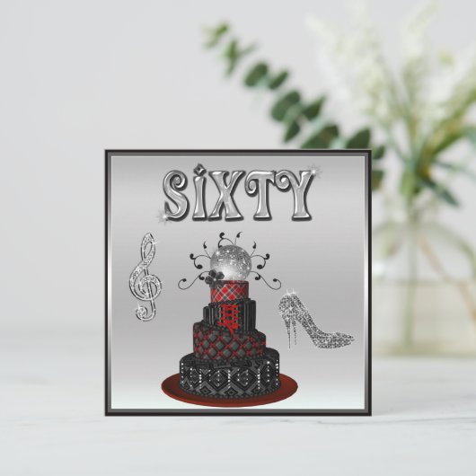 第60誕生日ディスコディバケーキスパークルハイヒール 招待状 (スタンド正面)