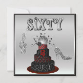 第60誕生日ディスコディバケーキスパークルハイヒール 招待状 (正面)