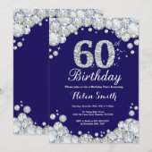 第60誕生日ネイビーブルーとシルバーダイヤモンド 招待状 (正面/裏面)
