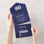 第60誕生日ネイビーブルーシルバーrsvp オールインワン招待状 (貼ってはがせる)