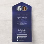 第60誕生日ネイビーブルー銀写真rsvp オールインワン招待状 (内側)