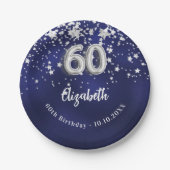 第60誕生日ネイビー・ブルー・シルバー・スター ペーパープレート (正面)