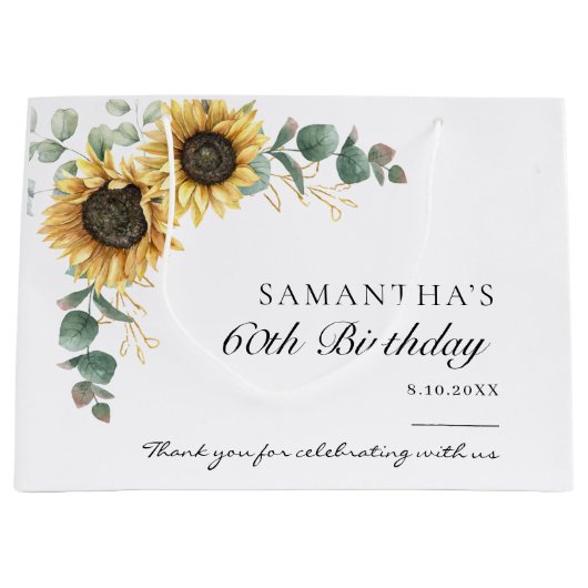 第60誕生日ヒマワリアユーカリパーティー ラージペーパーバッグ (正面)
