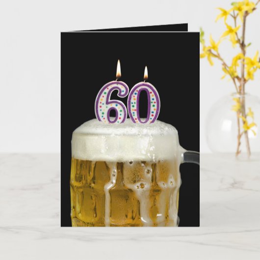 第60誕生日ビール カード (黄色い花)