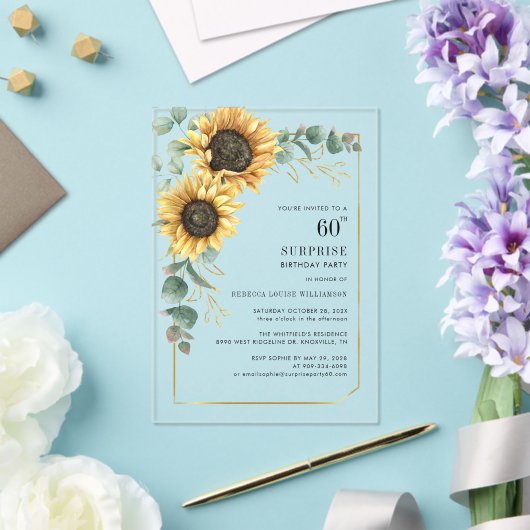 第60誕生日フローラユーカリひまわり アクリル招待状 (インサイチュ (ウェディング))