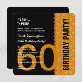 第60誕生日ブラックと金ゴールド（レースV02付き） 招待状 (正面/裏面)