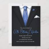 第60誕生日ブルーとブラックTuxedoへの招待 招待状 (正面)