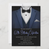 第60誕生日ブルーとブラックTuxedoへの招待 招待状 (正面)