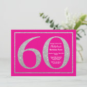 第60誕生日ホットピンク&シルバーグリッター 招待状 (スタンド正面)