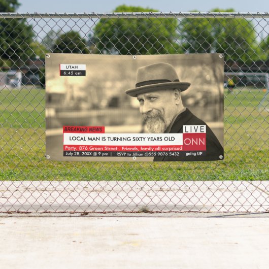 第60誕生日メンズおもしろいテレビニュース 横断幕 (インサイチュ)