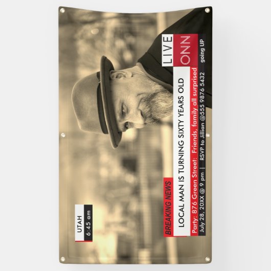 第60誕生日メンズおもしろいテレビニュース 横断幕 (縦)